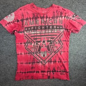 American Fighter T-Shirt Men L Red Tie Dye Training Division Buckle Graphic READ